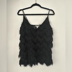 H&M Black Fringe Sheer Party Top Women Women’s Size S